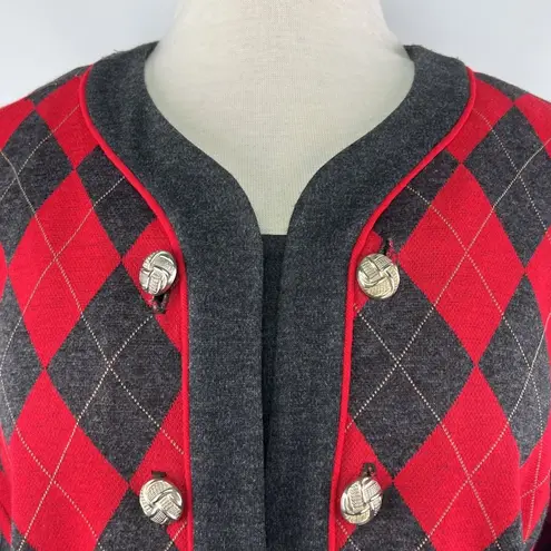 Vintage Stuart Alan Sz 14 Knit Sweater Argyle Knit USA Made Double Breasted Red