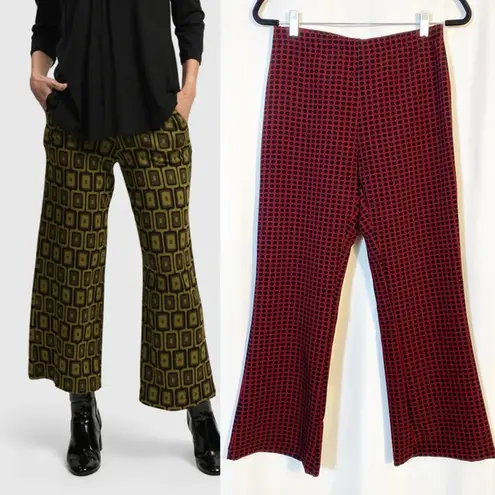 Alembika Dynamite Days Dynamo Flare Leg Cropped Pants Brick Red Black Polka Dot Size 8