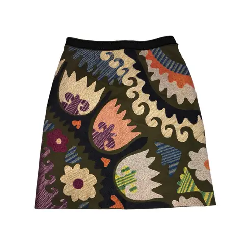 Embroidered Skirt Size 0 Patchwork Floral Tulipa Vanessa Virginia Boho Folk Art Green