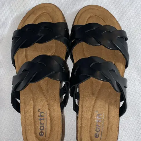 Earth Black Leather Sandals Braided Straps Wo Size 7 Excellent clean condition