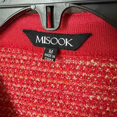 Misook V-Neck Tweed Jacket Knit Gold Button Closure Red Orange Size M Office