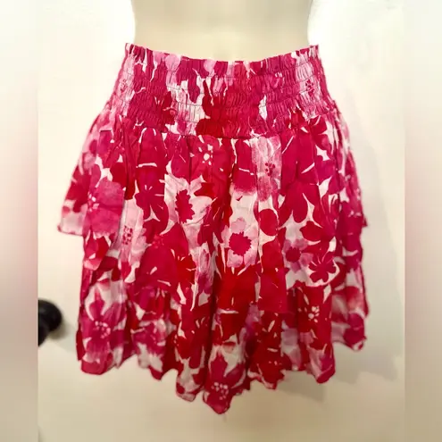 Tiare Hawaii Women's Olivia Skirt Ruffled Pink Floral New Smocked Waist Size XS