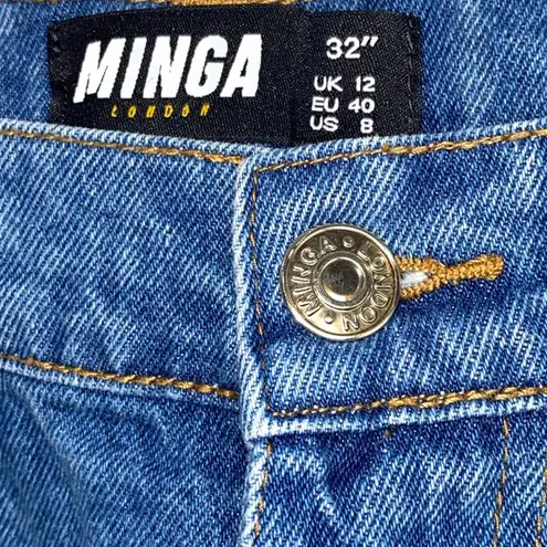 Minga London Butterfly Embroidered High Waist Straight Leg Jeans Y2K 32 US 8 Blue