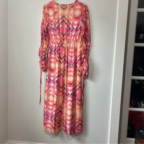 Never Fully Dressed Geometric MIDI Pink and Orange DRESS Size 4