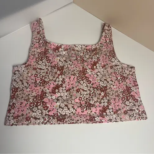 Lou & grey  Athletic Floral Crop Top Tank Medium Pink Brown Cottagecore Stretchy