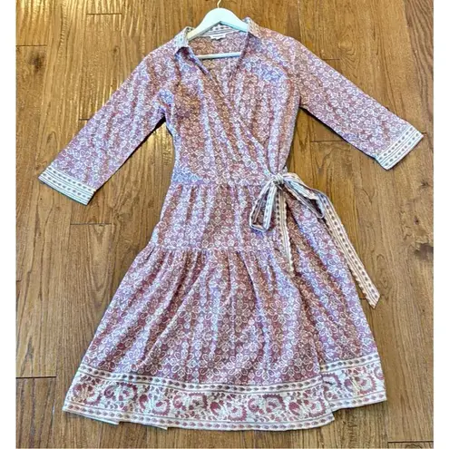 Pomegranateāblock print wrap collared dress size small Pink