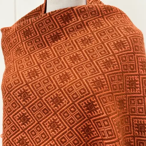 Estirpe Inca Alpaca Wrap Shawl Orange Geometric Fringe Boho Chic Fall Elegant