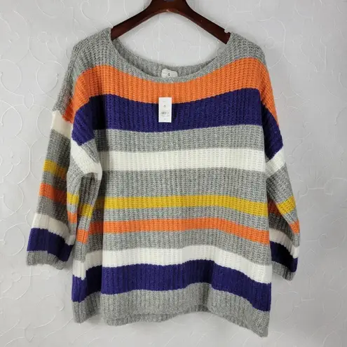 Lou & grey  Women's Sweater XL Gray Orange Cozy Striped Boxy Mohair Blend NEW