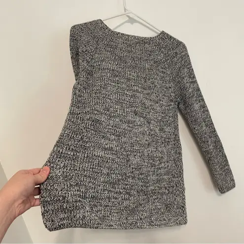 Coldwater Creek Black White Chunky Knit High Low Cotton Crew Neck Sweater PETITE