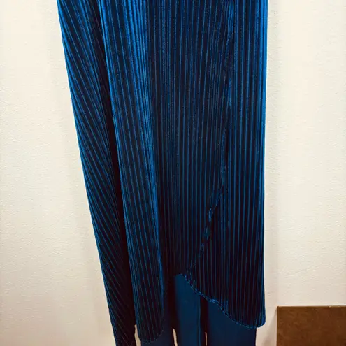 Simplee Apparel Simplee Small Butterfly Sleeve Wrap Navy Blue Velvet Maxi Dress Tie Front