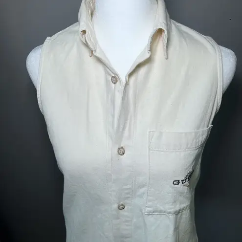 Guess Vintage  Sleeveless Top Women Size XS Petite Embroidered Logo Button Up