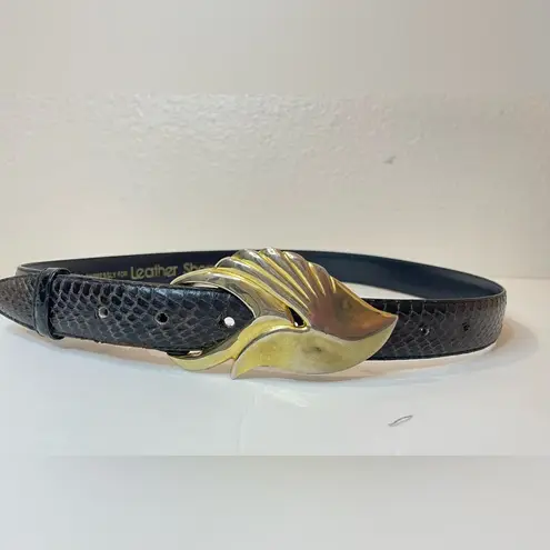 Vintage Leather Shop Women’s Dark Brown Designer Belt with Gold Buckle Size M Black Size M