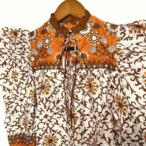 House of Harlow 1960 Long Sleeve Puff Shoulder Blouse bohemian print size XS NWT