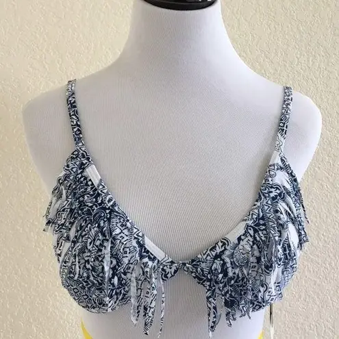 96degrees Blue White Tassel Tie Back Triangle Top Size L