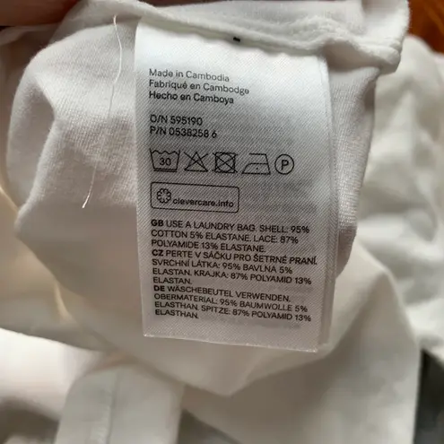 H&M White Ecru Lace Ruffle Trim High Neck T-Shirt