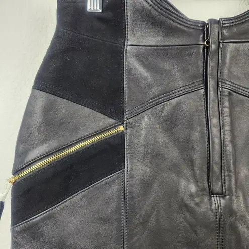 Retrofete Fae Patchwork Skirt Black Lamb Leather Goat Suede Size Medium NWT