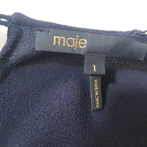 Maje Reia Nuit Sheer Lace Fringe Mini Dress Dark Blue