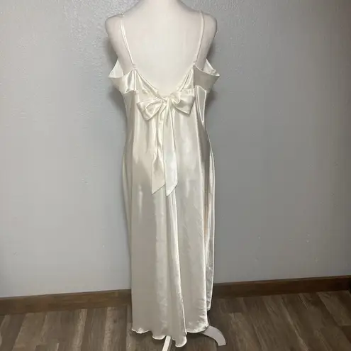 Ivory Satin Beaded Gown Slip Dress Womens XL Bridal Lingerie Romantic Bow