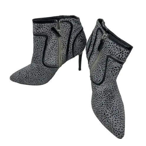Reiss Gray Spotted Animal Print Calf Hair Stiletto Heeled Boots Size 40 / US 9.5