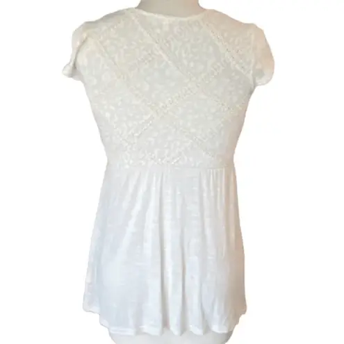 Mystree Boho Off White Cream Knit Lace Ladies Bohemian Summer Hippie Top ~S