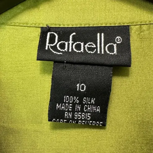 Rafaella Green Silk Button Down Shirt Womens 10 Vintage Y2K Minimalist Career