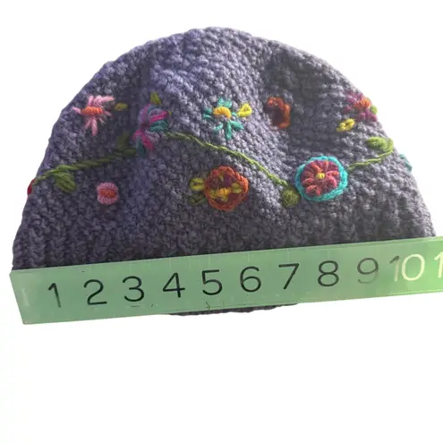 Lost Horizons Hat Nepal Made 100% Wool Interior Fleece Knit Embroidery Crochet Purple