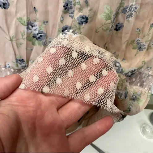 Bagiza Light Pink Floral Print Lace Bell Sleeve Cottagecore Maxi Dress Size 44