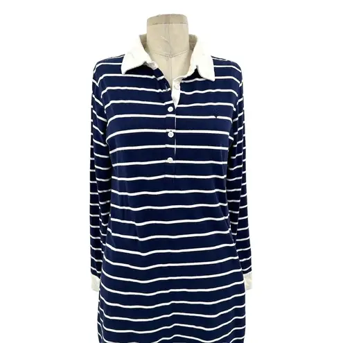Coolibar Navy Blue Striped Polo Long Sleeve Tunic Dress Size Small