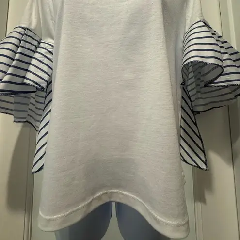 FAIRYCORE White and Blue Striped Ruffle Sleeve Top Size M Angel Wing Sleeves Size M