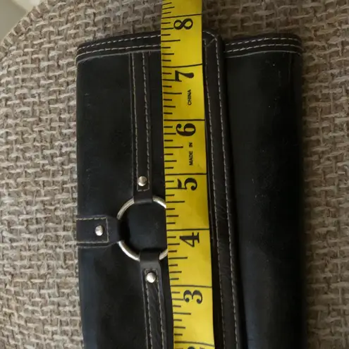 90s Black grunge goth leather purse wallet cardholder with silver circle ring hardware