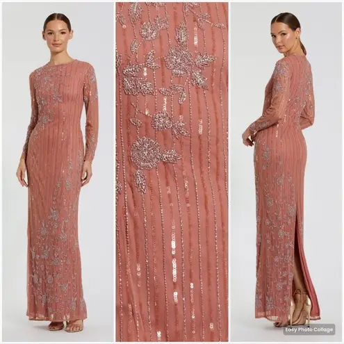 Mac Duggal 93626 Womens High Neck Illusion Embellished Gown Dress Rose 14