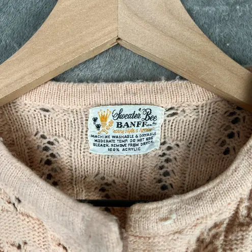 Vintage Sweater Bee Cardigan Women's M Casual Knit Granny Cottagecore Old Money Tan Size M