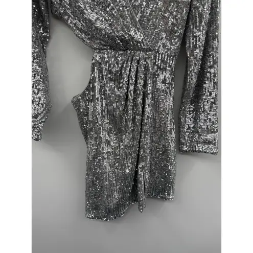 Jonathan Simkhai Conrad Sequin Mini Dress Size 8 Silver Long Sleeve Party Glam