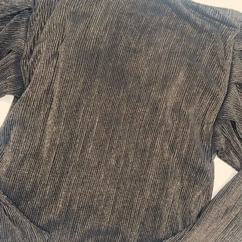 Moon River NWT Moon River Womens Metallic Ribbed Boat Neck Puffy Sleeve Top Black Gold XS