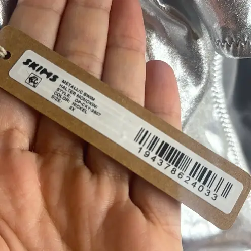 SKIMS metallic swim halter monokini in nickel swimsuit one piece 2X