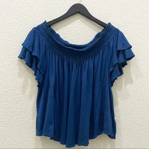 Free People  OB474685 “Santorini” Off the Shoulder Sapphire Blue Top Size M