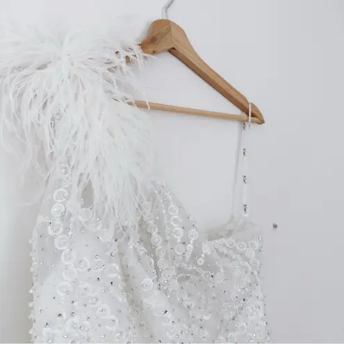 Mac Duggal Sheer Hand Embellished Tulle Overlay One Shoulder A Line 20389 Dress