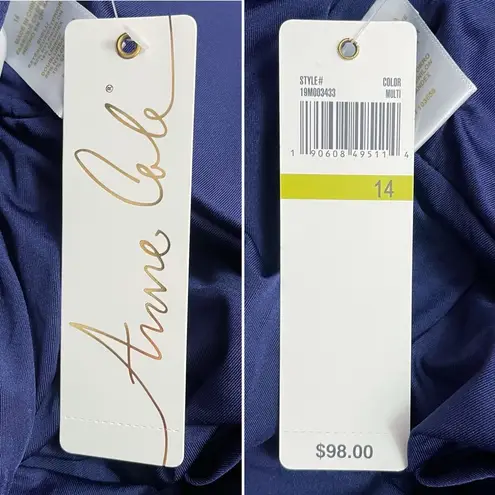 Anne cole NWT Paisley Pom Lace-Up One Piece Swimsuit Navy Blue Multi Size 14