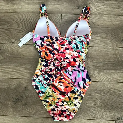 Bleu Rod Beattie Bleu By Rod Beattie Party Animal Ruched Plungeneck Multicolor Swimsuit Size 6