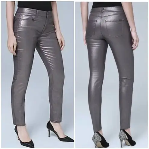 White House | Black Market WHBM Dark Grey Foil Metallic Silver Mid Rise Skinny Ankle Jean Size 12