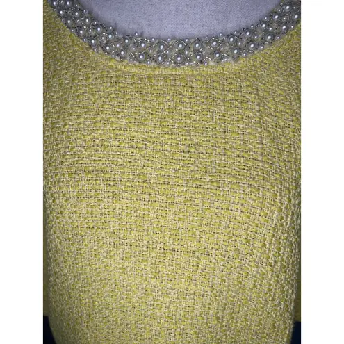 PEARL TRIM TWEED TOP W/BUBBLE SLEEVE Size L