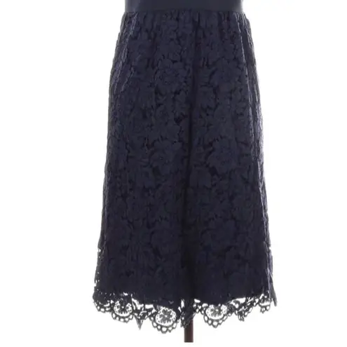 Nanette Lepore  Navy Peter Pan Collar Lace Overlay Fit Flare Dress Sz 4 Feminine