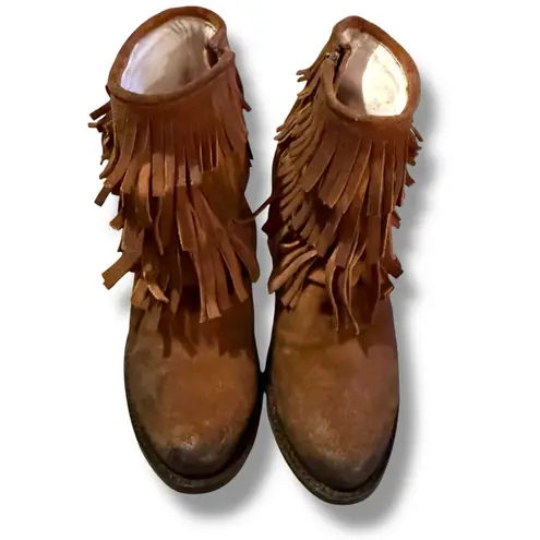 Freebird Booties Women's Size 8 Brown Suede Fringe Western Heeled Belle Style Brown
