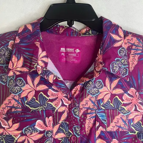 Reel Legends Purple Floral Sleeveless Button Front Mariner Top Size PL