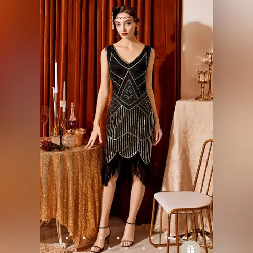 Babeyond Beaded Sequin Fringe Party Dress Size XS