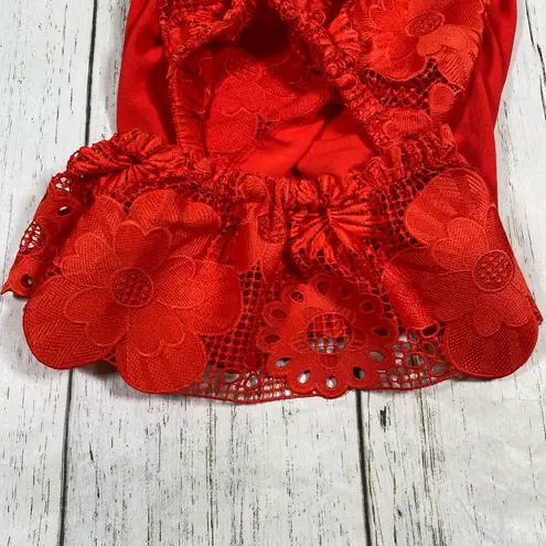 Boston Proper Lace Ruffle Sleeve Sweater Short Sleeve