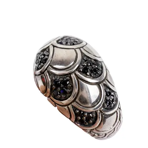 John Hardy Sterling Silver 925 Naga Lava Black Sapphire Dome Ring Cocktail .925