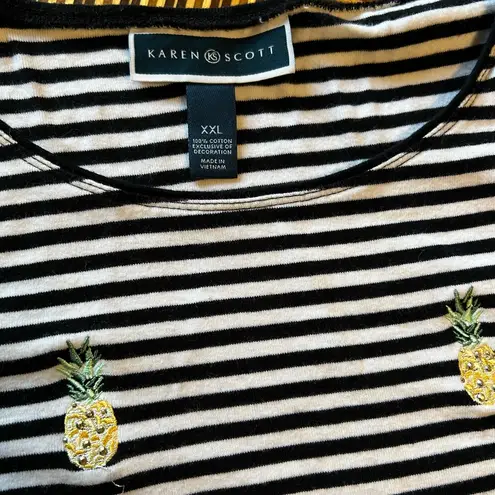 Karen Scott Black and White Striped Pineapple Tee