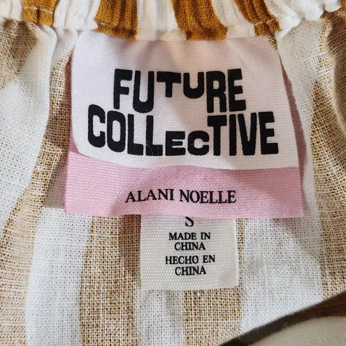 Future Collective Alani Noelle Wave Pattern Mini Dress Size Small Linen Blend White