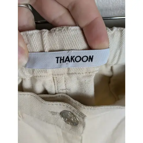 THAKOON Ecru High Waisted Denim Pant Elastic Waist Straight Leg Women's 4
